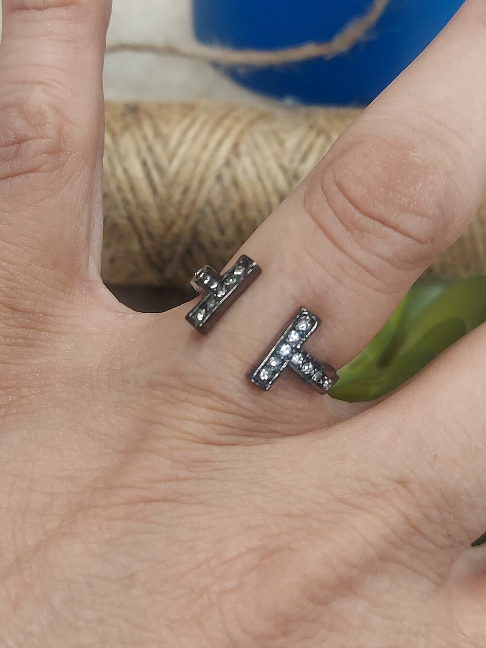 R128 Open Band Crystal Accent Ring in Gunmetal